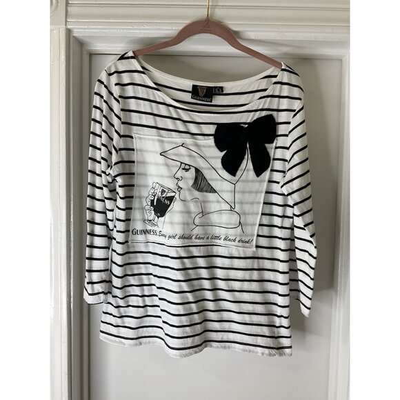 Guinness Womens XL Striped Cotton Top With Bow & Graphic Print - Picture 1 of 7